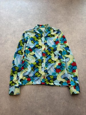 Vintage 1970s Blouse Womens Medium Floral Psychedelic Long Sleeve Retro Mod