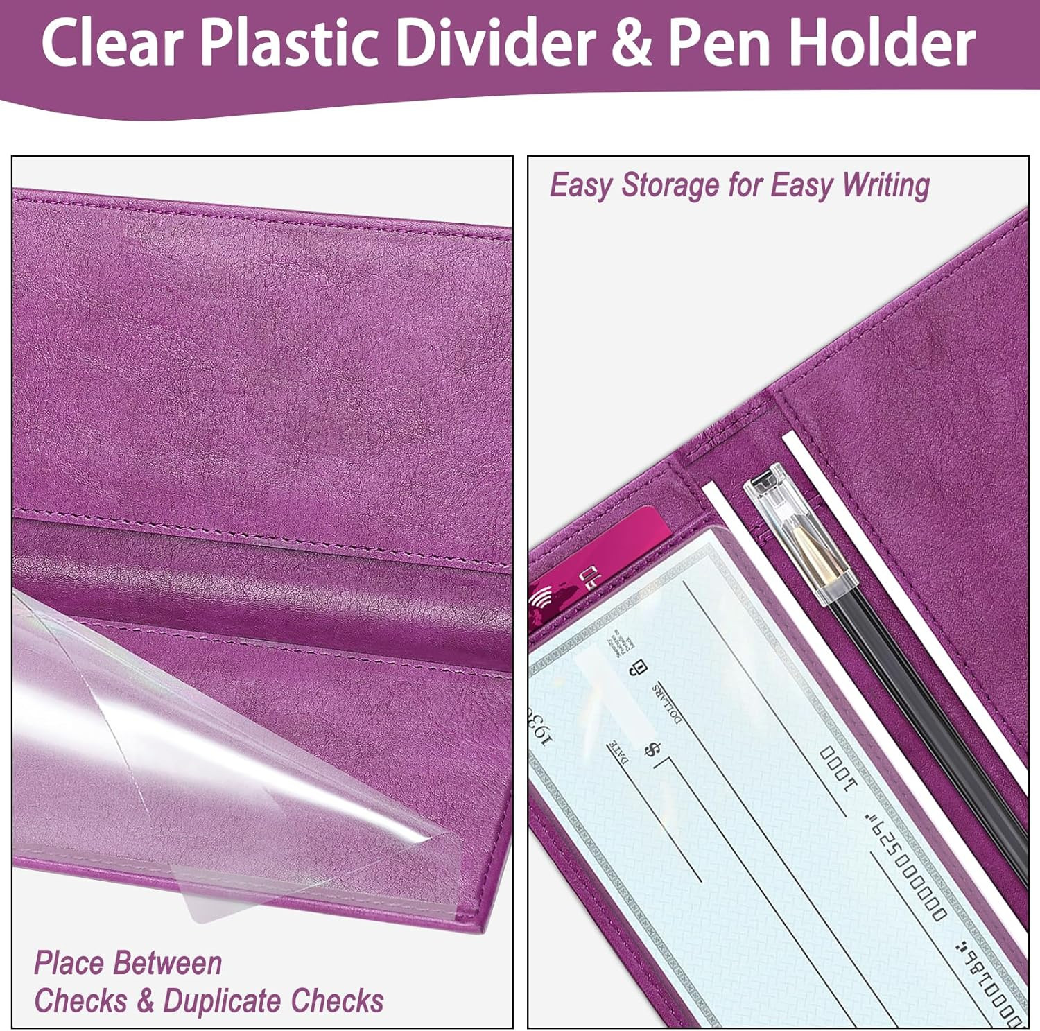 как выглядит Leather Checkbook Cover for Top Side Tear Registers Duplicate Checks with Plas фото