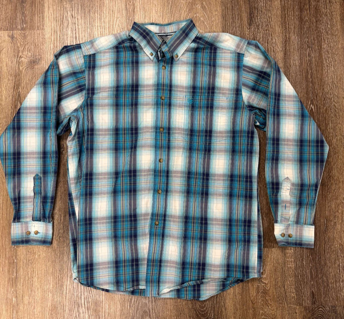 Ariat Pro Series Mens XL Long Sleeve Button Shirt Blue Teal Plaid Fitted |  eBay