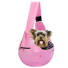 Adjustable Dog Carrier Sling Hands Free Travel Bag for Small Pets Pink