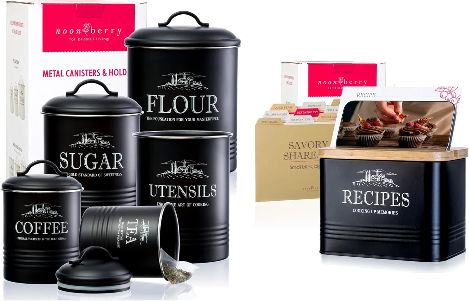 Stylish 5-Piece Black Kitchen Canister Set for Flour, Sugar, Coffee & More