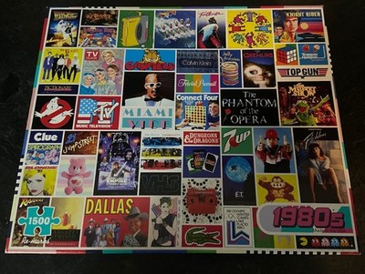 Remarks 1980s 1500 Pc Collage Puzzle Complete Pac-Man Dallas Top Gun E.T. & More