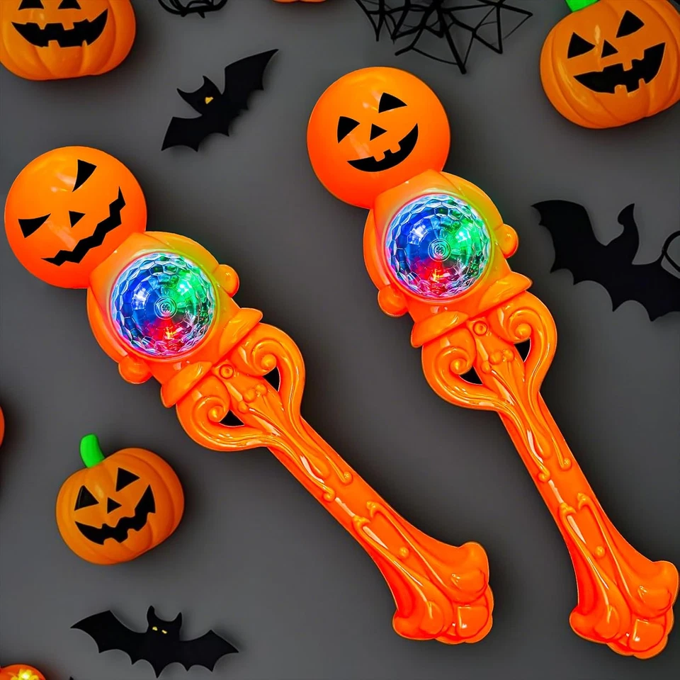 "Paquete de 2 favores de fiesta de Halloween, varita giratoria de calabaza iluminada con música, Han de 13""" Foto 3 de 4