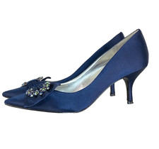 Vintage 1990s navy dress shoes heels 6.5 formal slip on pumps rhinestones NINA