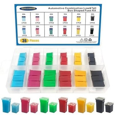 36PCS Automotive Combination Low and Tall/STD Profile Box Shaped Assortment Fuse