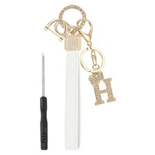 Leather Wristlet Keychain, Crown Design Letter H Keychains