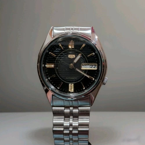 1980's Seiko 5 Automatic 7009-8763 'Black Linen Dial' Vintage Japan Men's Watch