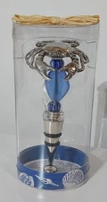 Metal Crab Blue  Art Glass Wine Bottle Stopper Crustacean Zodiac Sign Cancer NEW