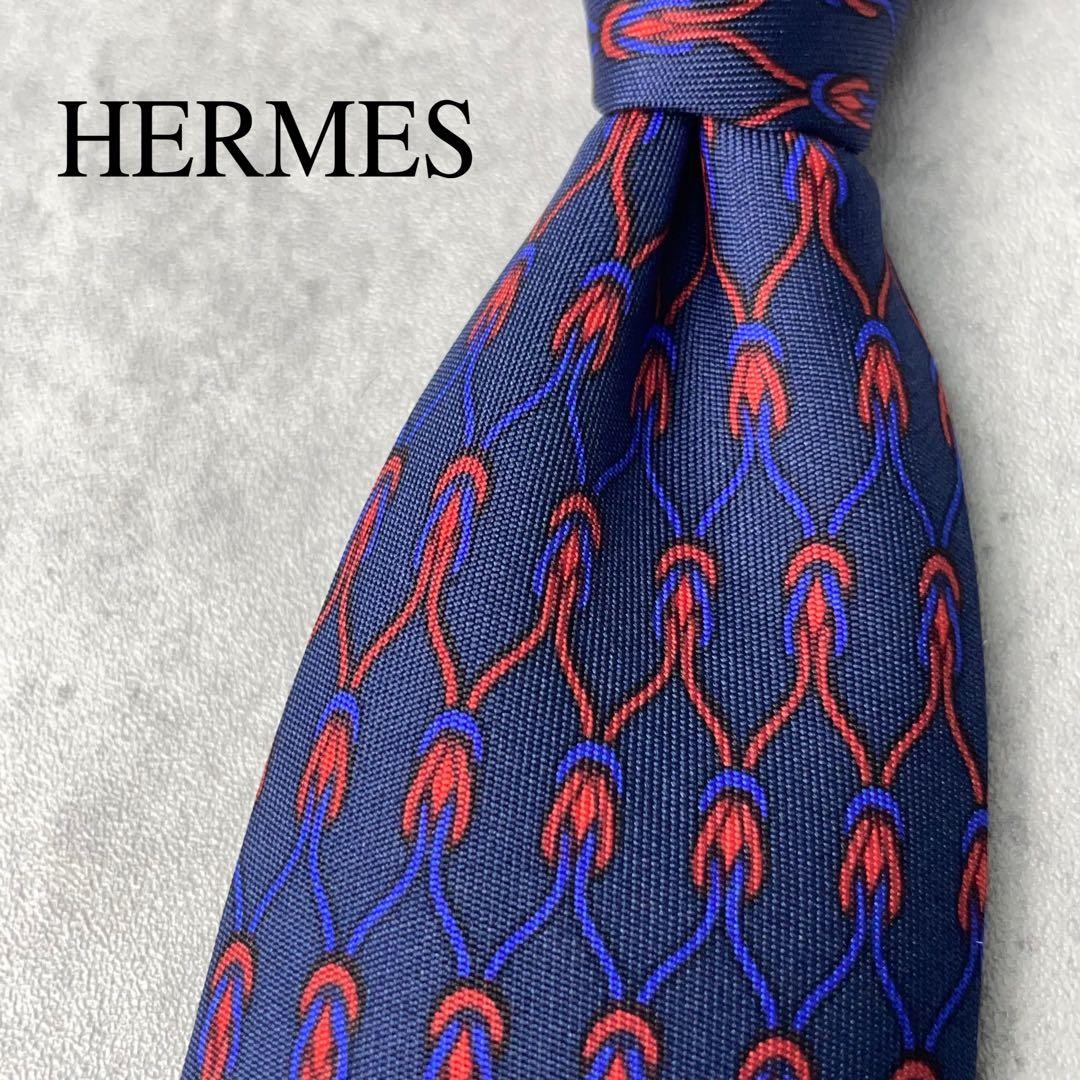 Good Condition HERMES Rope Pattern Total  Tie Nav… - image 1
