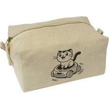 'Robot Vacuum Cat' Canvas Wash Bag / Makeup Case (CS00043223)