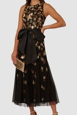 Adrianna Papell Womens Black Gold Beaded Mesh Sleeveless Gown Dress Sz 2