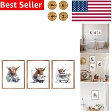 Cute Highland Cow Art Prints, Funny Bathroom Canvas Wall Decor Rustic Farmhouse