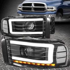 [LED DRL]FOR 02-05 DODGE RAM BLACK SEQUENTIAL TURN SIGNAL PROJECTOR HEADLIGHTS