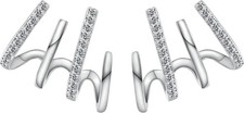 Claw Earrings Cuff CZ Stud 14k Gold Over 925 Silver Minimalist Illusion Wrap