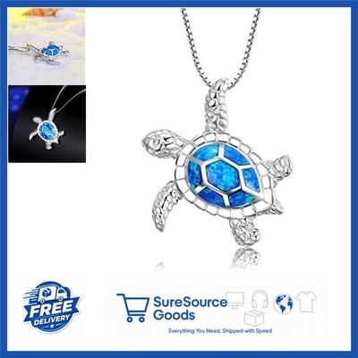 LIBORIA Necklace with Sea Turtle Pendant in 925 Sterling Silver Blue Opal