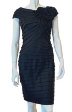 Tadashi Shoji Black Pleated Rosette Sheath Dress Size 4 Formal Cocktail Party