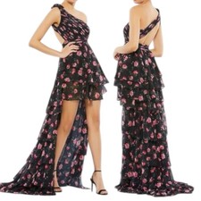 Mac Duggal One Shoulder Ruffled High-Low Hem Tiered Dress Asymmetrical Gown 6