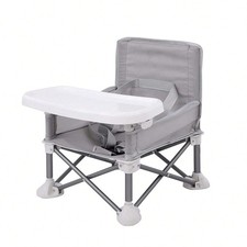 Portable Baby Booster Seat Foldable Travel Chair with Tray Straps Grey