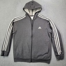 Adidas Hoodie Mens Large Gray White 3 Stripes Full Zip Drawstring Pockets NWOT