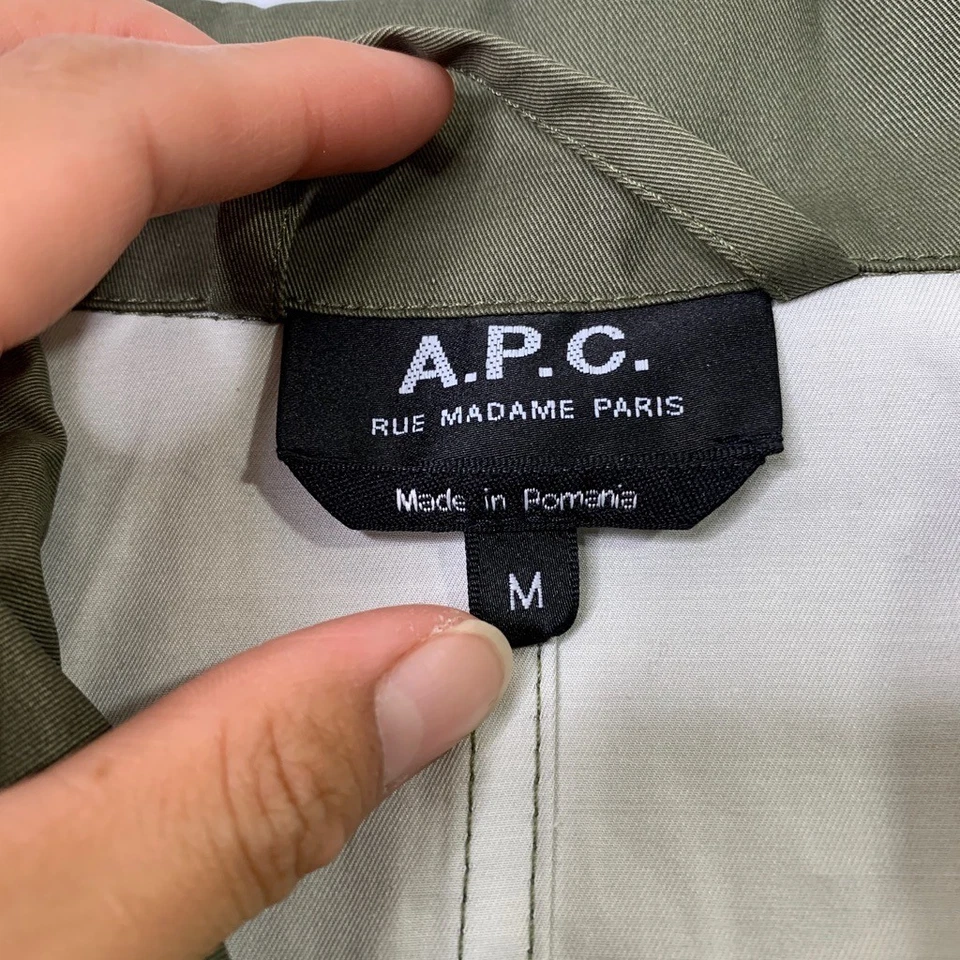 APC Jacket Mens M Medium Avocado Cotton Full Zip Snap Overshirt Utility Pocket - Image 4 of 4