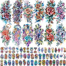 67 Sheets Watercolor Rose Flower Temporary Tattoos Women Girls Floral Arm Sleeve