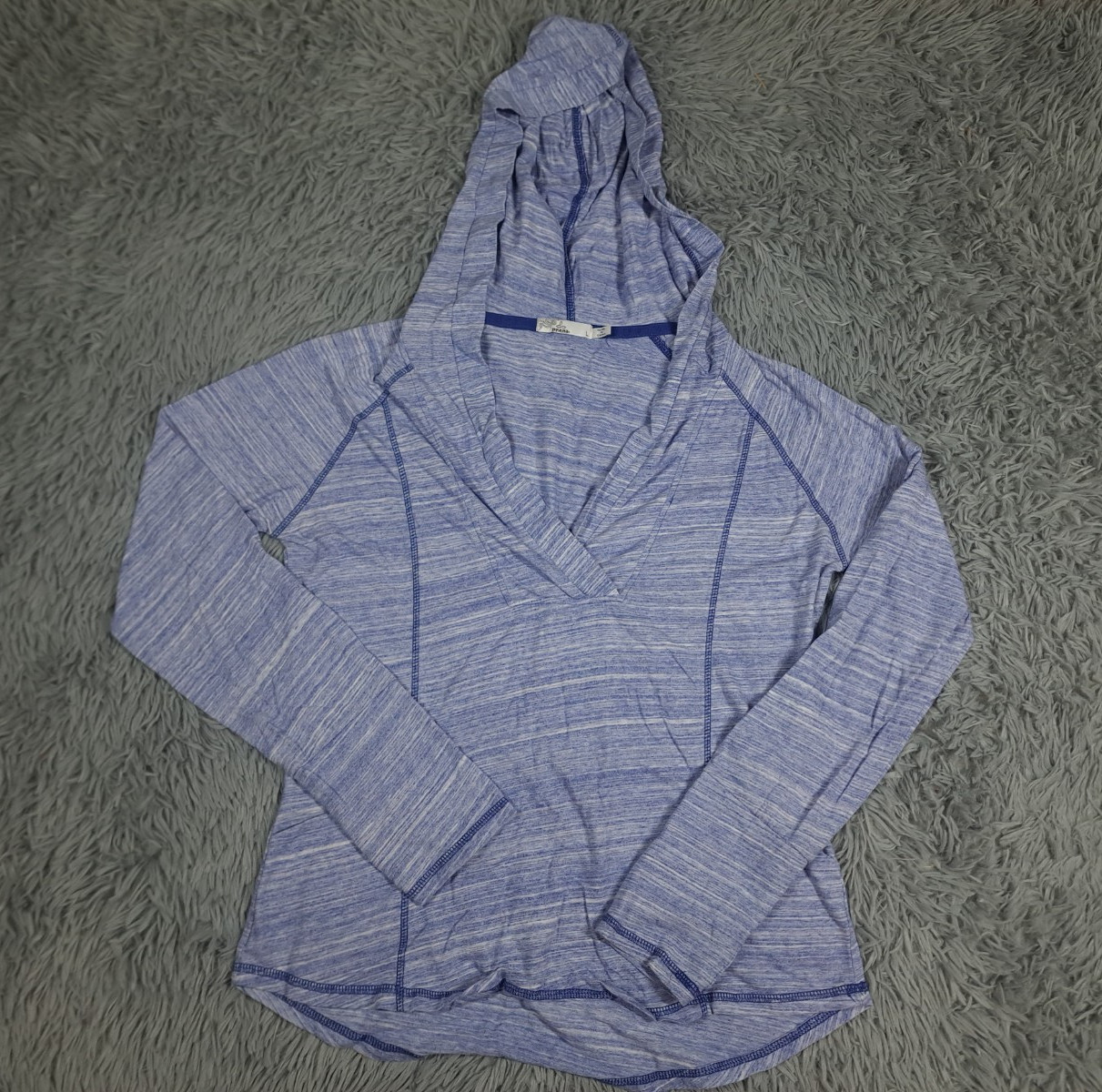 PrAna Hoodie Womens Large V-Neck Pullover Long Sleeve Blue Shirt W2DEMI115