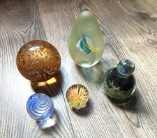Job Lot 5 Glass Paperweights, Mdina, Sculpture Art Bubble Spiral, Collection Set