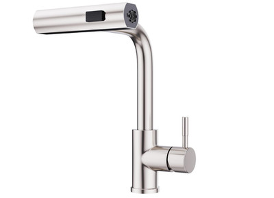 Grifo de cocina con rociador extraíble, níquel cepillado, estilo cascada moderno