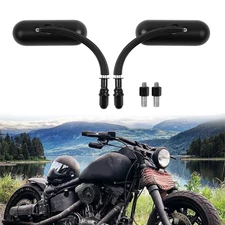 Black 8mm 10mm Motorcycle Mini Oval Rearview Mirrors For Dyna Softail Touring...