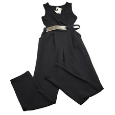 Fashion Magazine Romper Womens S Black Sleeveless Seersucker Belted Pullover