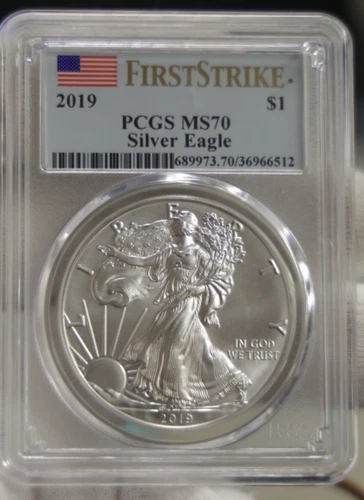 2019 US Silver Eagle $1 PCGS MS70 First Strike Flag Label