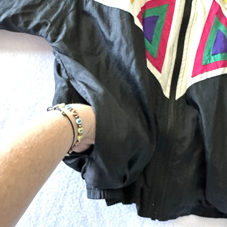 Chaqueta cortavientos Mariah Carey para mujer L grande de colección años 90 neón geo negra Hong Kong Foto 4 de 4