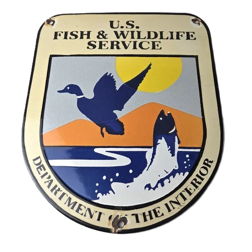 Vintage Fish Wildlife Sign - Agricultural Outdoor US Gas Pump Porcelain Sign