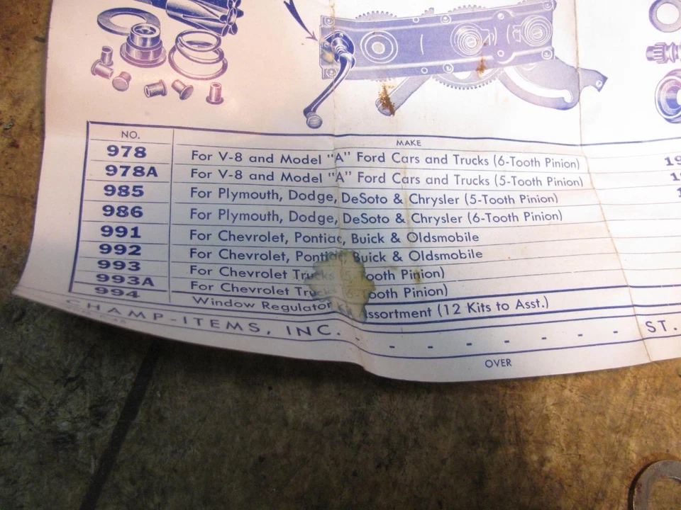 Kit Reparación Regulador Ventana 2 Artículos Champ Nº 986 Mopar Dodge Chrysler Plymouth D Foto 3 de 3