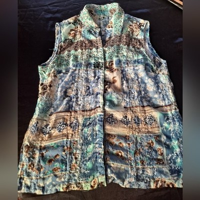 Agora Blue and Brown Patterned Blouse
