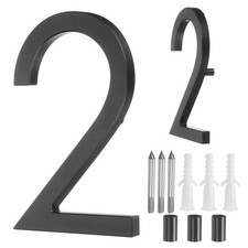 5" Solid Aluminum Floating House Numbers for Outside Address Number 2, Black