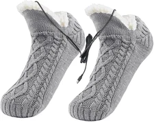 Electric Heated Fleece Socks Slippers for Men Women, Winter USB Heating Pad Knit
