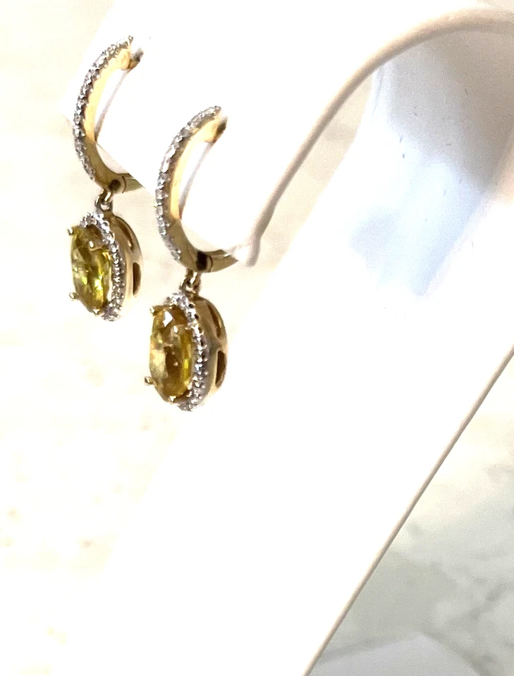 CANARY YELLOW SPHENE AND DIAMOND DANGLE WHITE GOLD EARRINGS - Image 4 of 4