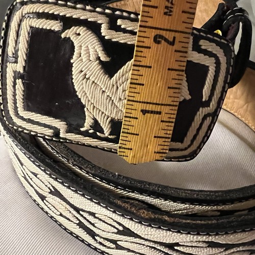 Handmade Cock Rooster Embroidered Leather White Black Belt Western 42to 47 XL - Picture 8 of 14