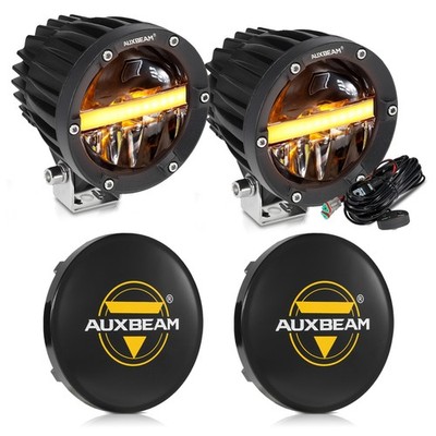 AUXBEAM 4'' LED Driving Light Bar Fog Pods Amber DRL & Covers For Chevy Silverado