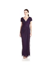 ADRIANNA PAPELL Womens Black Tulle Gown Short Sleeve Maxi Evening Dress 4