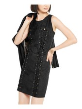 INC Womens Black Lace Sleeveless Jewel Neck Short Evening Fit + Flare Dress M