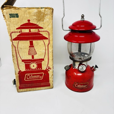 #ad #ad Vintage Coleman 200A Red Single Mantle Lantern 12 55 Pyrex Globe with Box $79.99