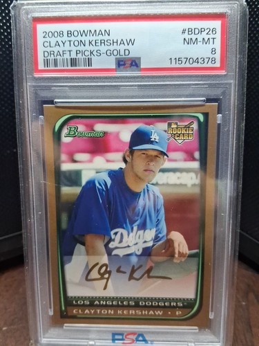 2008 Bowman Baseball CLAYTON KERSHAW RC Rookie Gold Parallel PSA 8 Dodgers DFB1