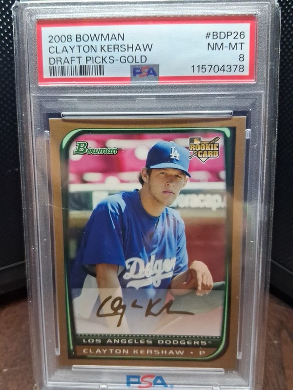2008 Bowman Baseball CLAYTON KERSHAW RC Rookie Gold Parallel PSA 8 Dodgers DFB1