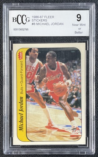 MICHAEL JORDAN BCCG 9 1986-87 FLEER #8 ROOKIE STICKER RC BULLS