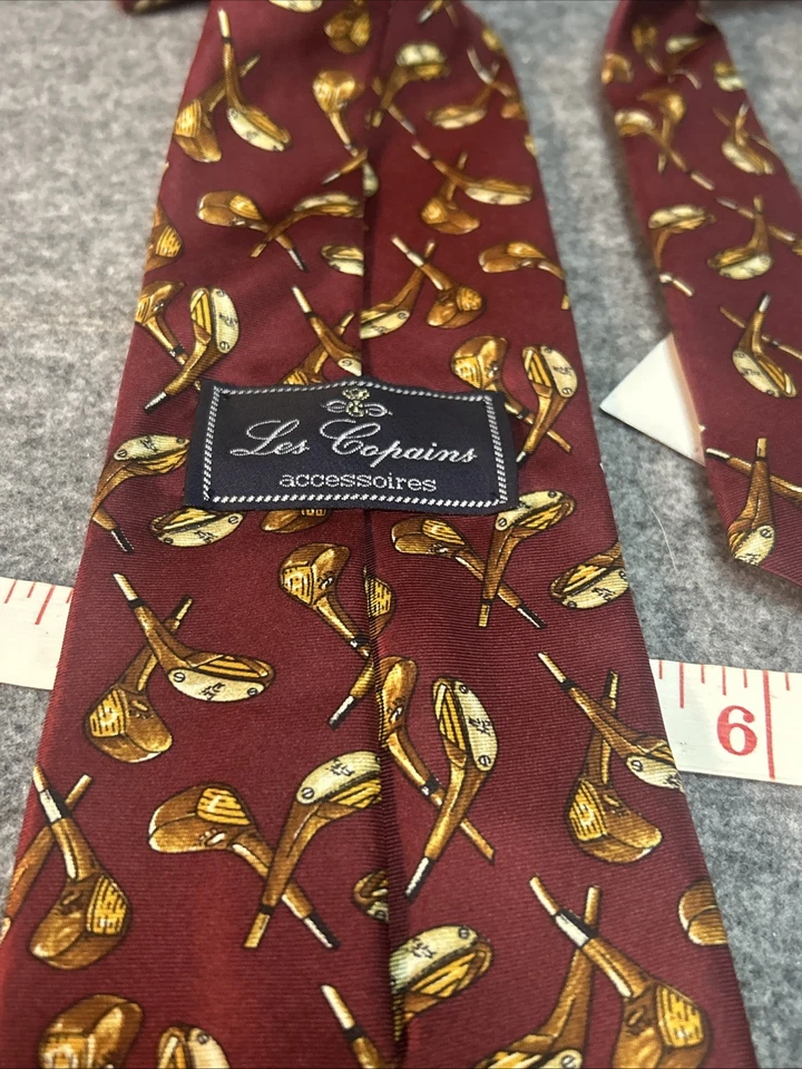 Corbata para hombre Les Copains pilotos de golf y madera 100 % seda vintage nueva con etiquetas Foto 3 de 4