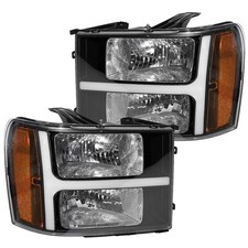 Lr Headlights Set For 2007-2013 Gmc Sierra 1500 2500hd 3500hd W Led Drl Black