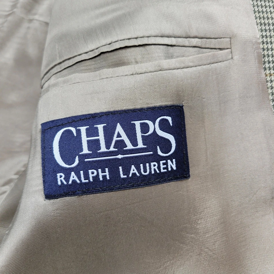 VTG Chaps Ralph Lauren Silk Wool Blazer Mens 42S Green Houndstooth Pane Jacket - Image 3 of 4