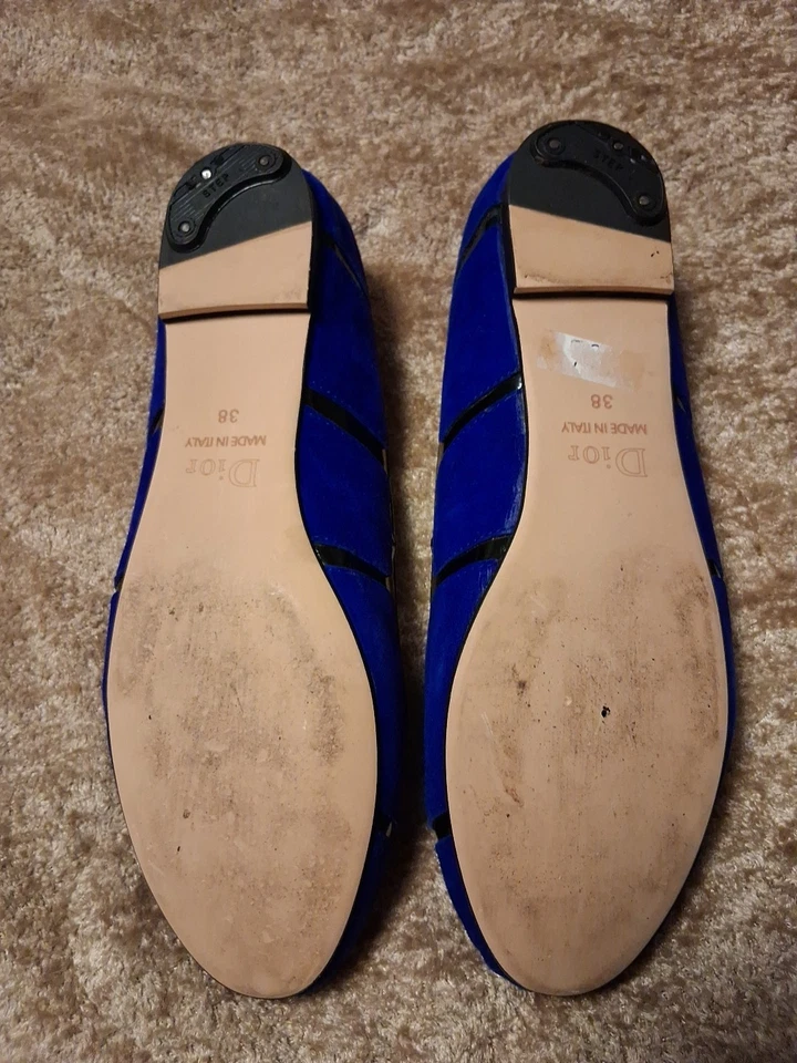 Замшевые королевские синие балетки Christian Dior черные детали размер IT 38 - Изображение 4 из 4